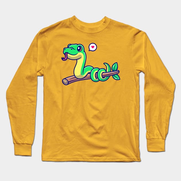 Cute Snake On Branch Cartoon Long Sleeve T-Shirt by Catalyst Labs